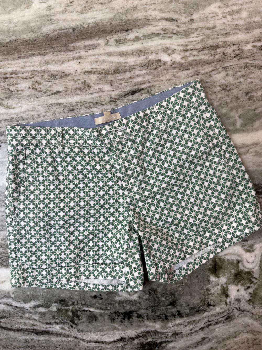 Banana Republic Green and White Geometric Print Shorts